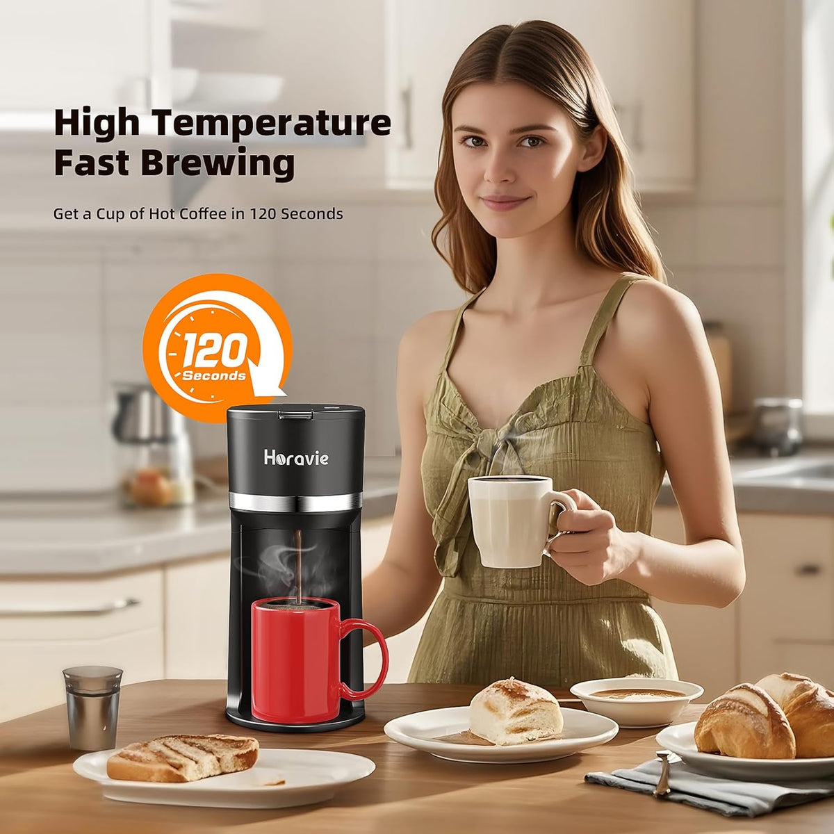 Small Single Serve Coffee Maker for K Cup and Grounds with One Button