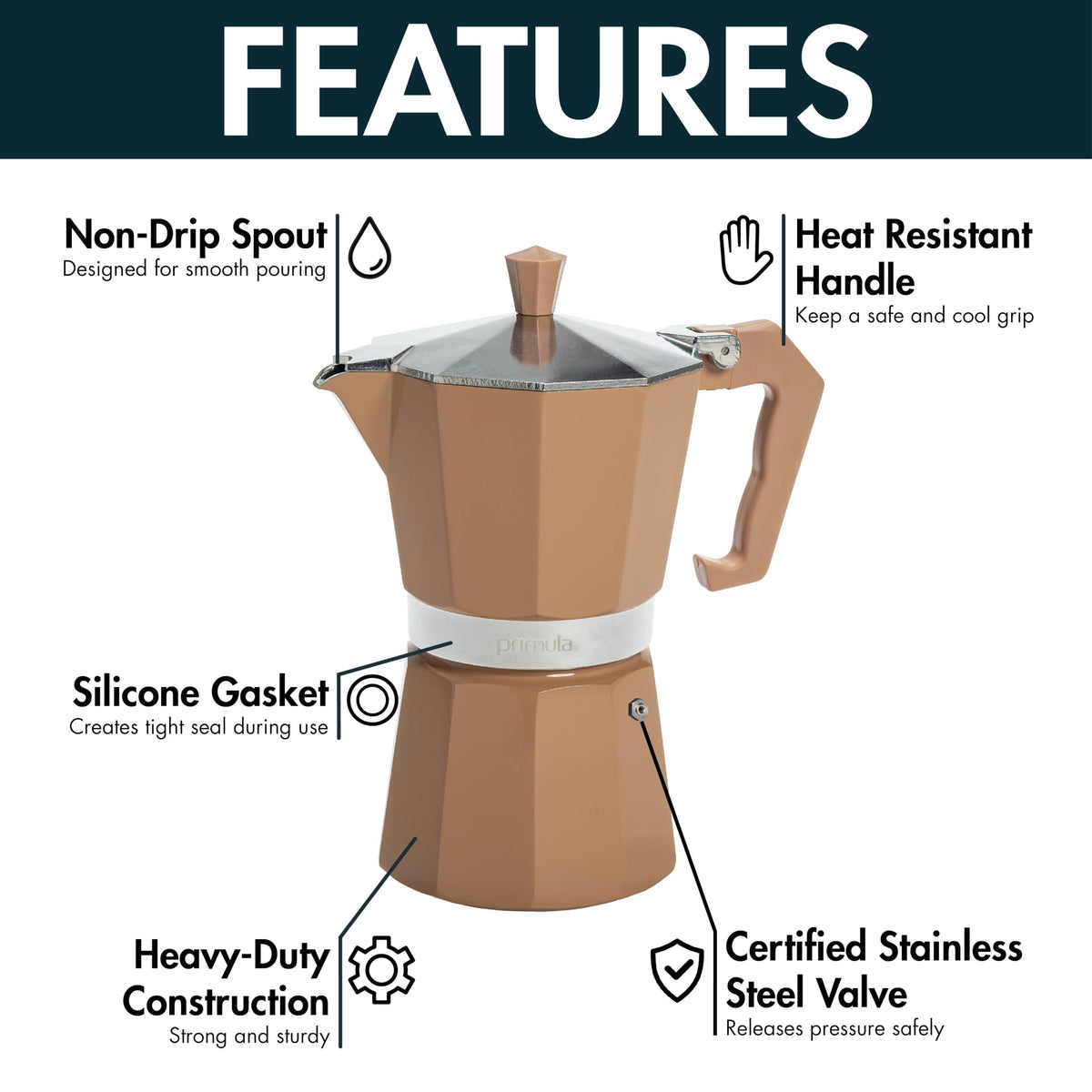 Primula Classic Stovetop Espresso and Coffee Maker, Moka Pot for Italian and Cuban Café Brewing, Greca Coffee Maker, Cafeteras, 9 Espresso Cups, Silver