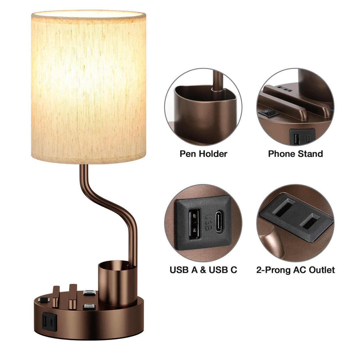 Fenmzee Bedside Lamps for Bedroom Set of 2 - Table Desk Lamp for Nightstand