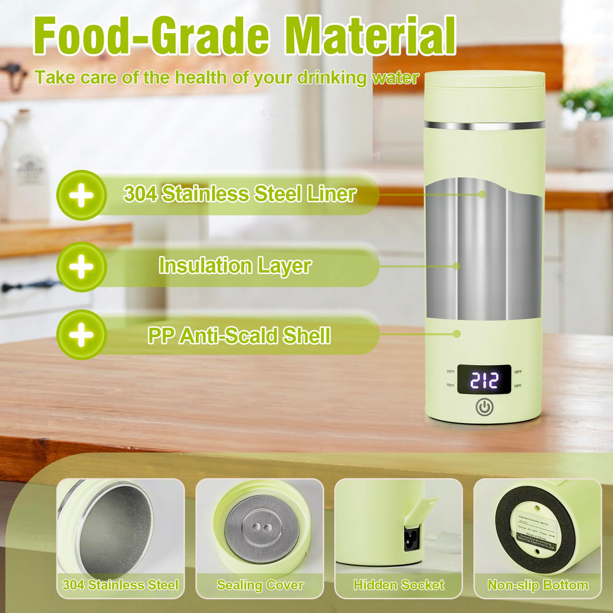 Portable Electric Kettle for Travel 120V, 13.5oz, 4 Temp Settings