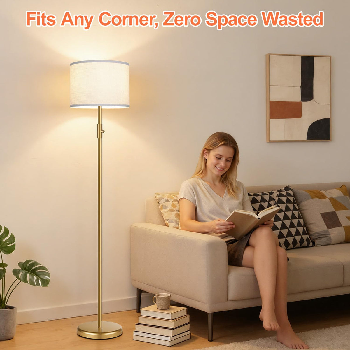 【Upgraded】 Dimmable Floor Lamp for Living Room,1000 Lumens Bulb Included, Modern Floor Lamps Simple Design with Linen Shade, Tall Standing Lamp for Bedroom Office Dining Room, Black Pole Lamp