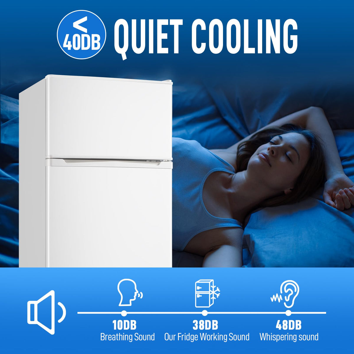 Mini Fridge with Freezer, 3.5 cubic feet 2- Doors Small Refrigerator Features 7 Gear Mechanical Control, Side Bottle Rack, Ideal for Dorm, Kitchen, Apartment, Office, Silver
