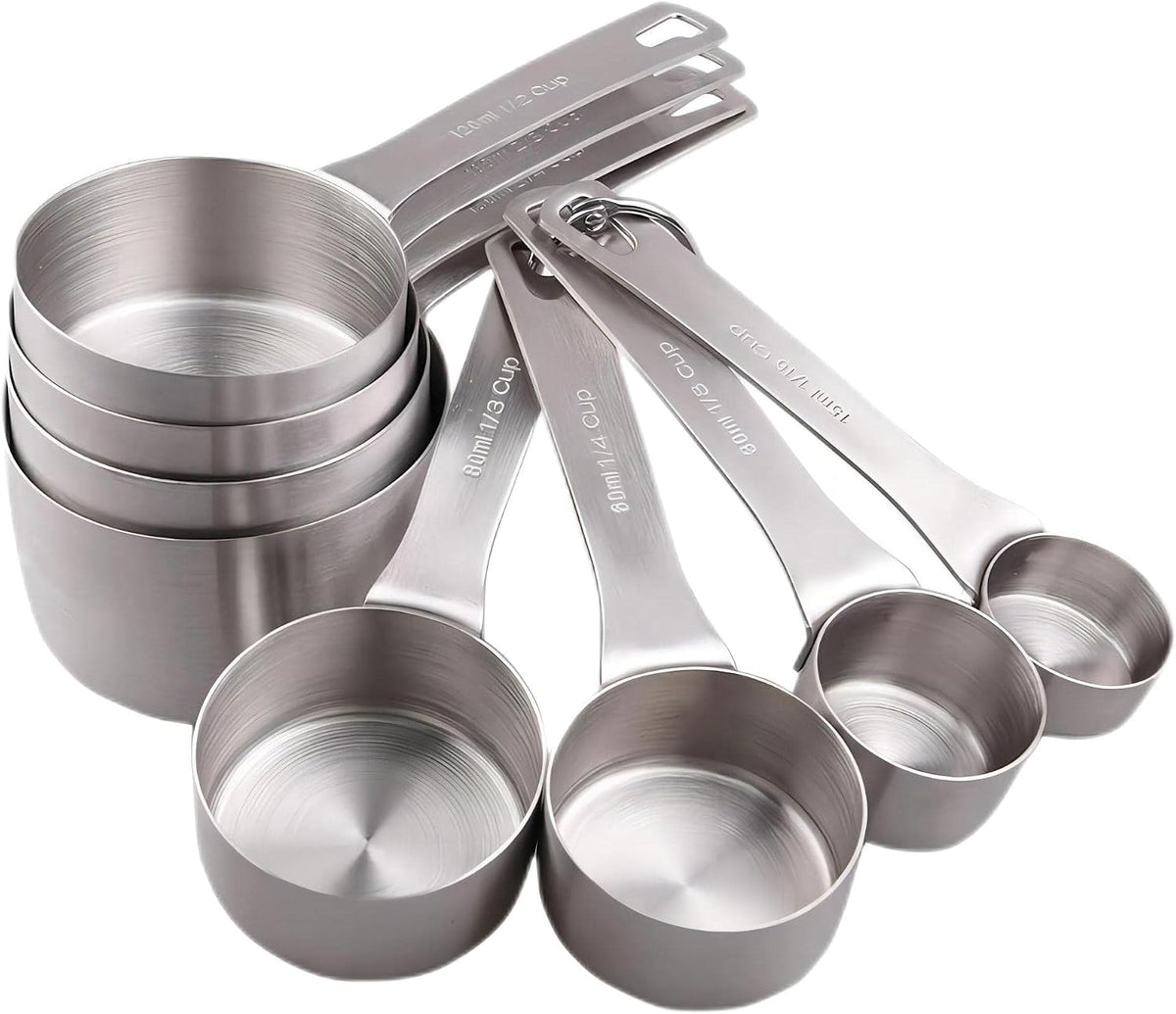 Measuring Cups Set 8, 18/8 Stainless Steel Measuring Cup for Dry & Liquid, Metric & US Measurement Cups for Kitchen & Baking, Heavy Duty Measure Cups with 1/16,1/8,1/4,1/3,1/2,2/3,3/4 &1 Cup