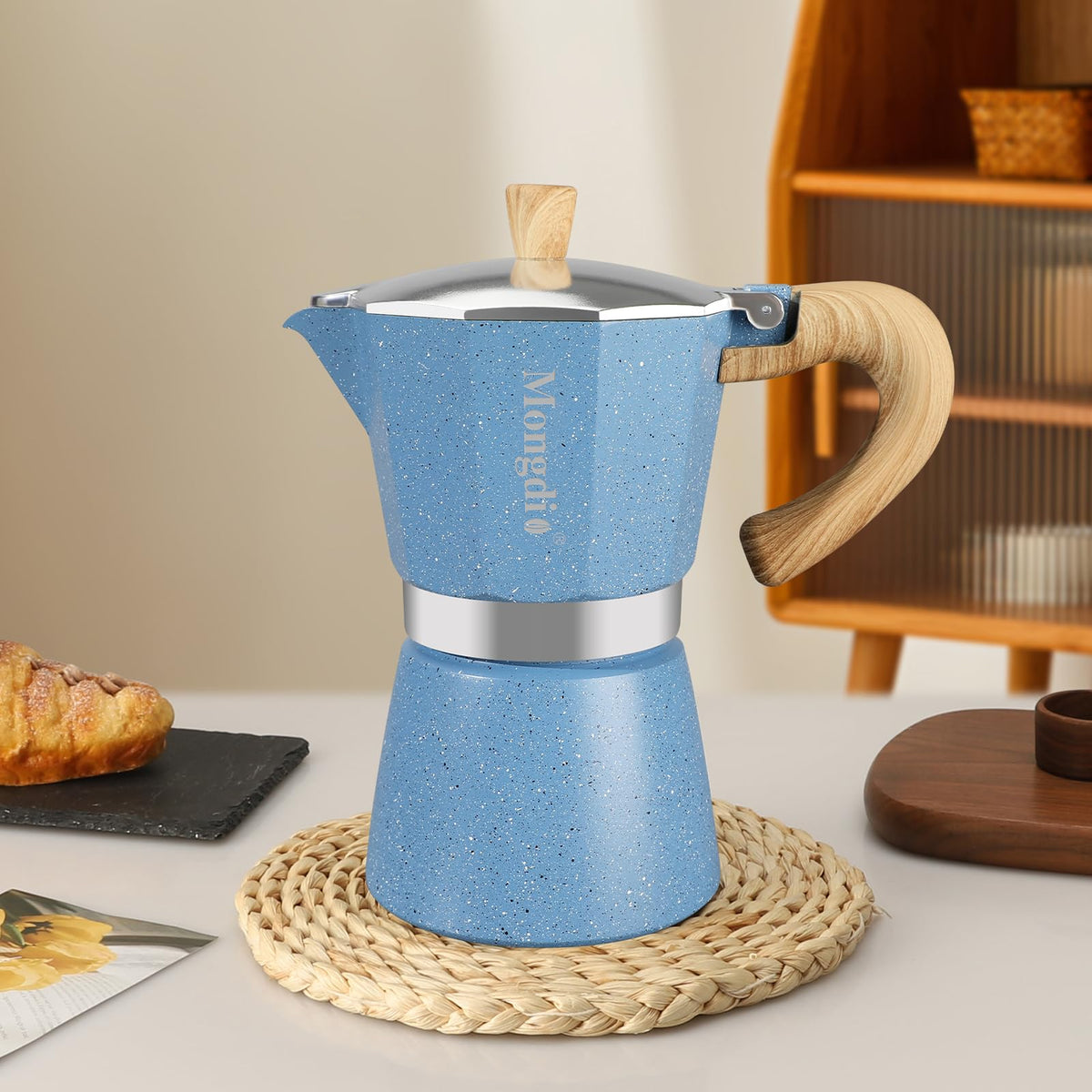 Mongdio Stovetop Espresso Maker Moka Pot, Cuban Coffee Maker Stove Top Coffee Maker Moka Italian Espresso Greca Coffee Maker Brewer Percolator, 6 Espresso Cups, 10 oz - Black