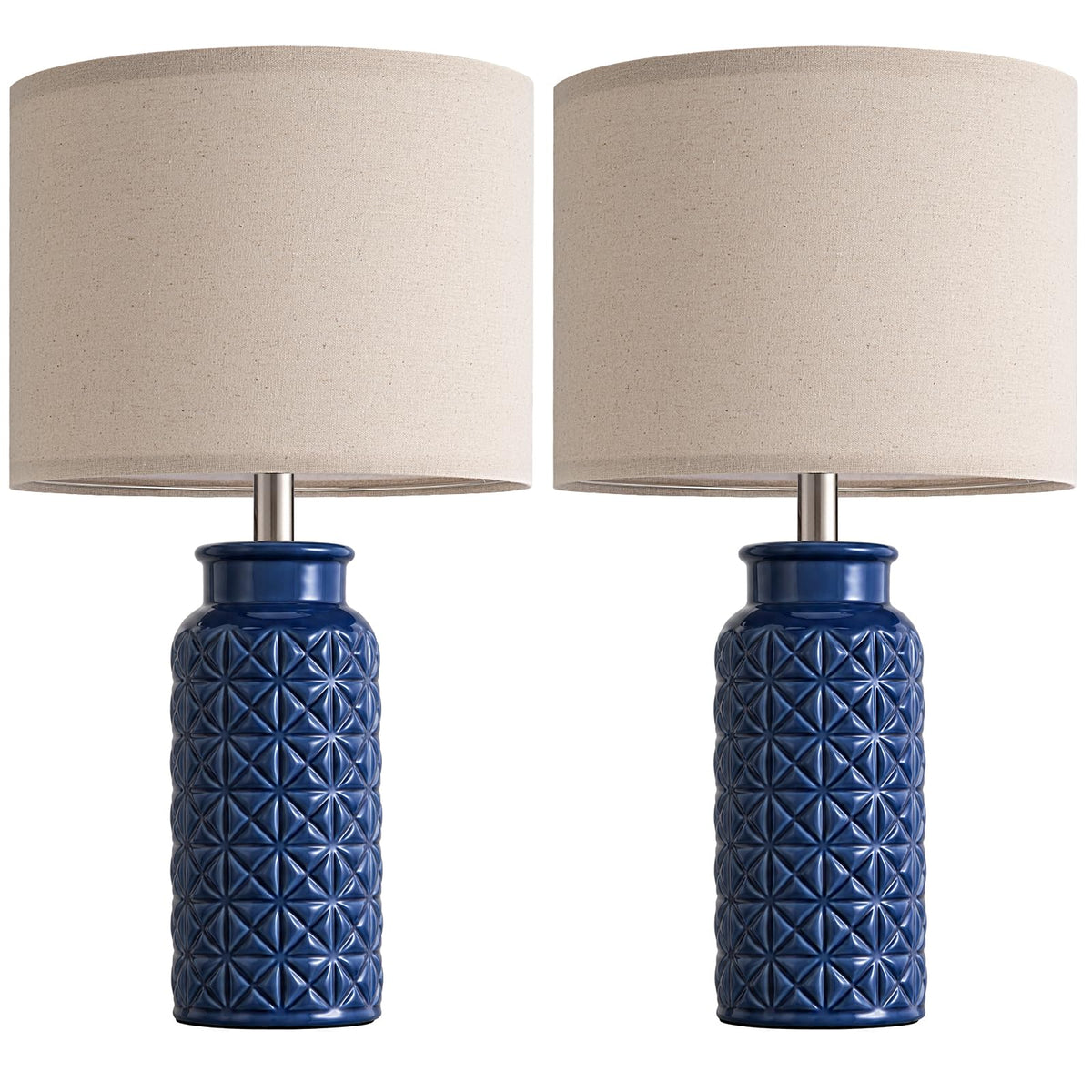 Innqoo 22.6" Modern Ceramic Bedside Lamps Set of 2, Lamps for Bedroom,White