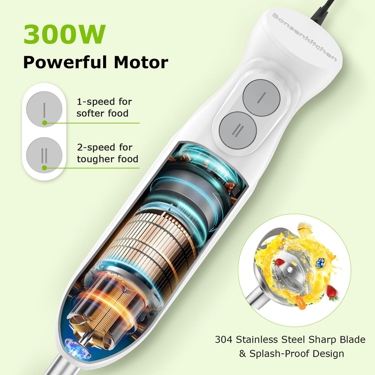 Bonsenkitchen Immersion Hand Blender, Smoothie, Puree, Baby Food