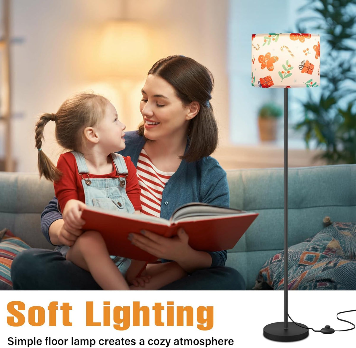 Modern Floor Lamp Simple Design with White Shade & Foot Pedal Switch