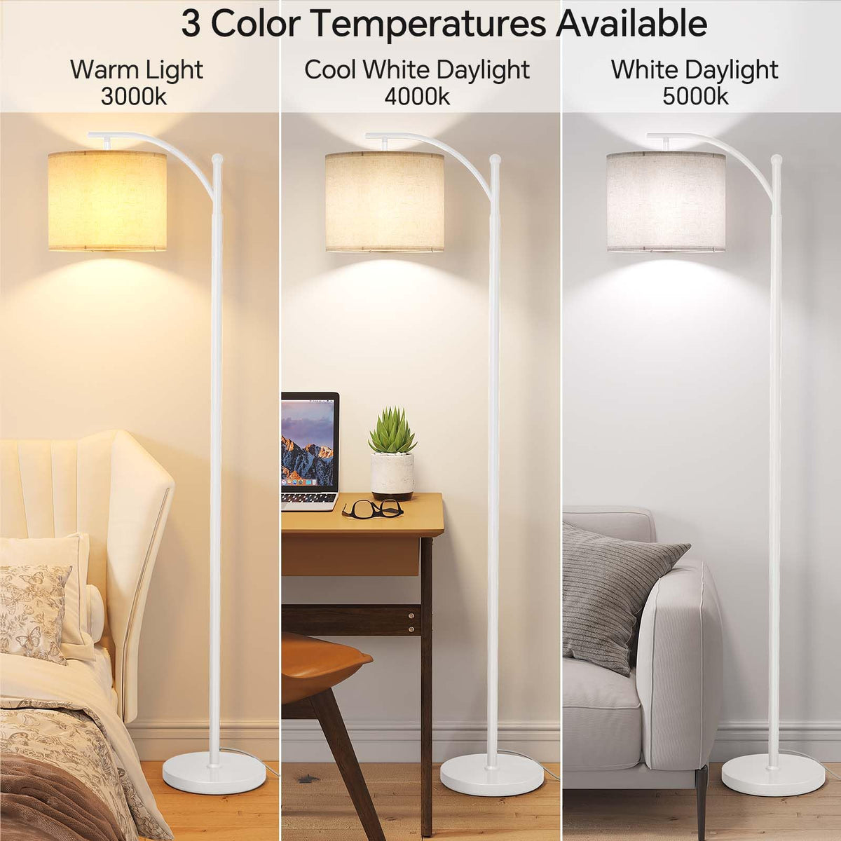 SUNMORY Arc Floor Lamp, Modern Floor Lamp with 3 Color Temperatures Bulb