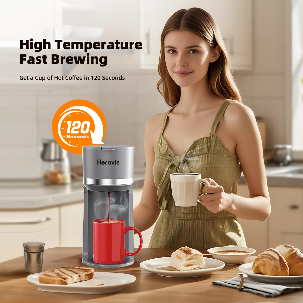 Small Single Serve Coffee Maker for K Cup and Grounds with One Button