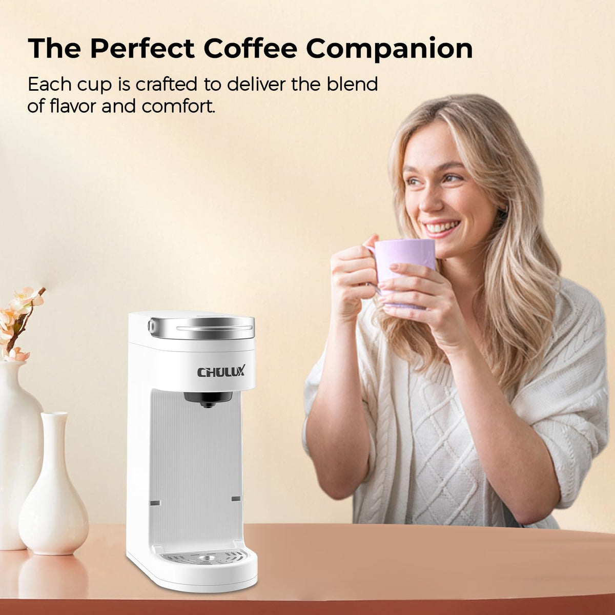 CHULUX Slim Single Serve Coffee Maker for K Cup, One Cup Design, Matte Navy