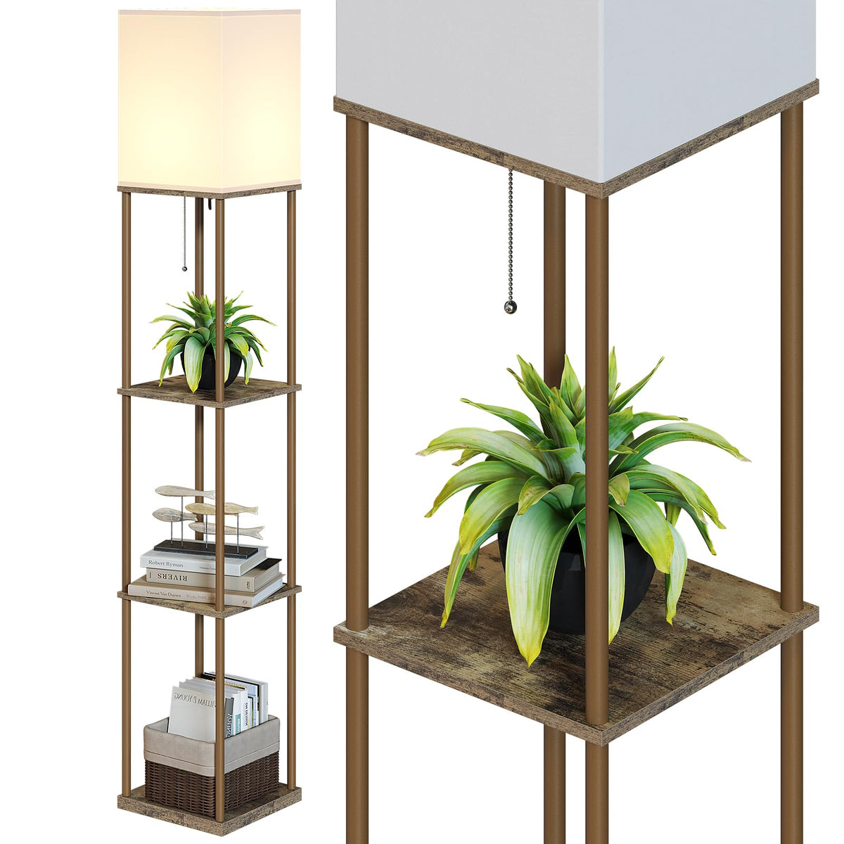 SUNMORY Floor Lamp with Shelves, Standing Lamps for Living Room, Black