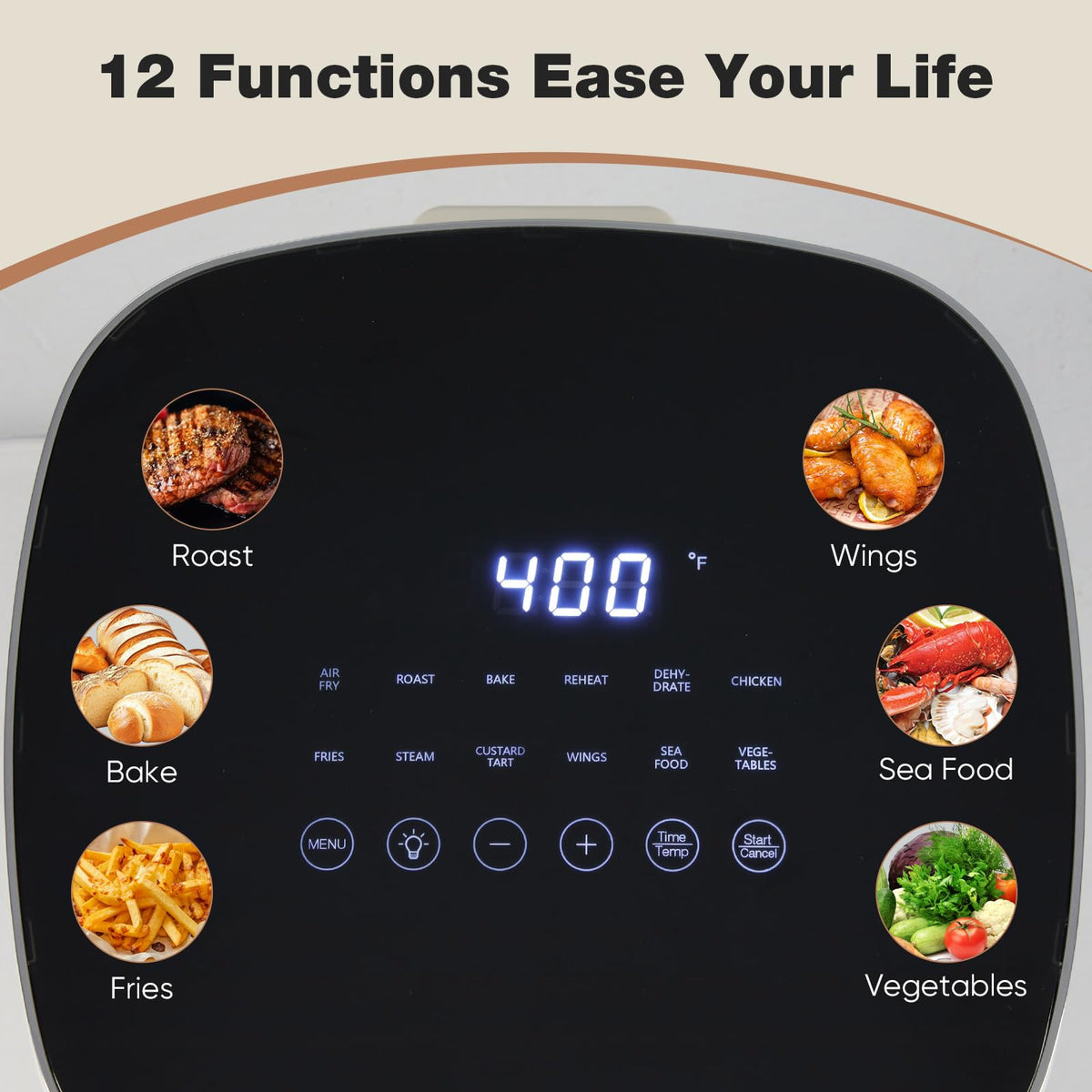 OLIXIS 12-in-1 Air Fryer 6.34 Quarts, Visable Airfryer with Window, 400°F, Roast, Reheat, Dehydrate, Bake, Steam, Fries, Custard, Chicken, Wings, Sea Food, Vegetabels, Grey