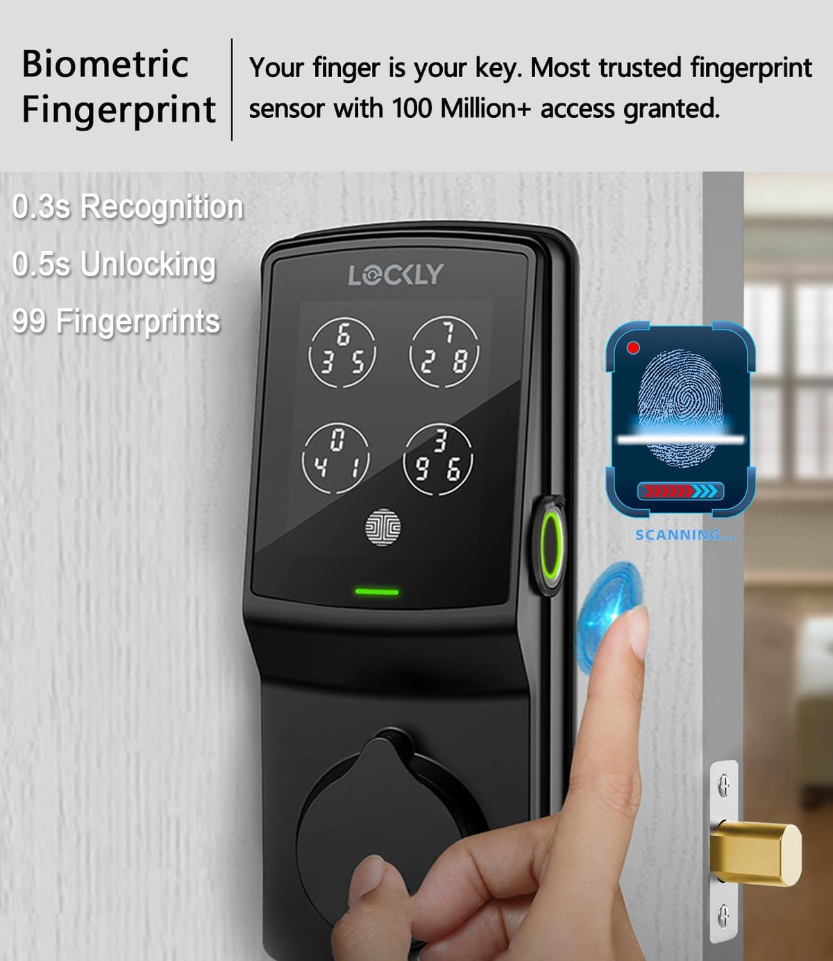 Lockly Secure Plus RFID Smart Deadbolt Lock Keyless Entry with Fingerprint
