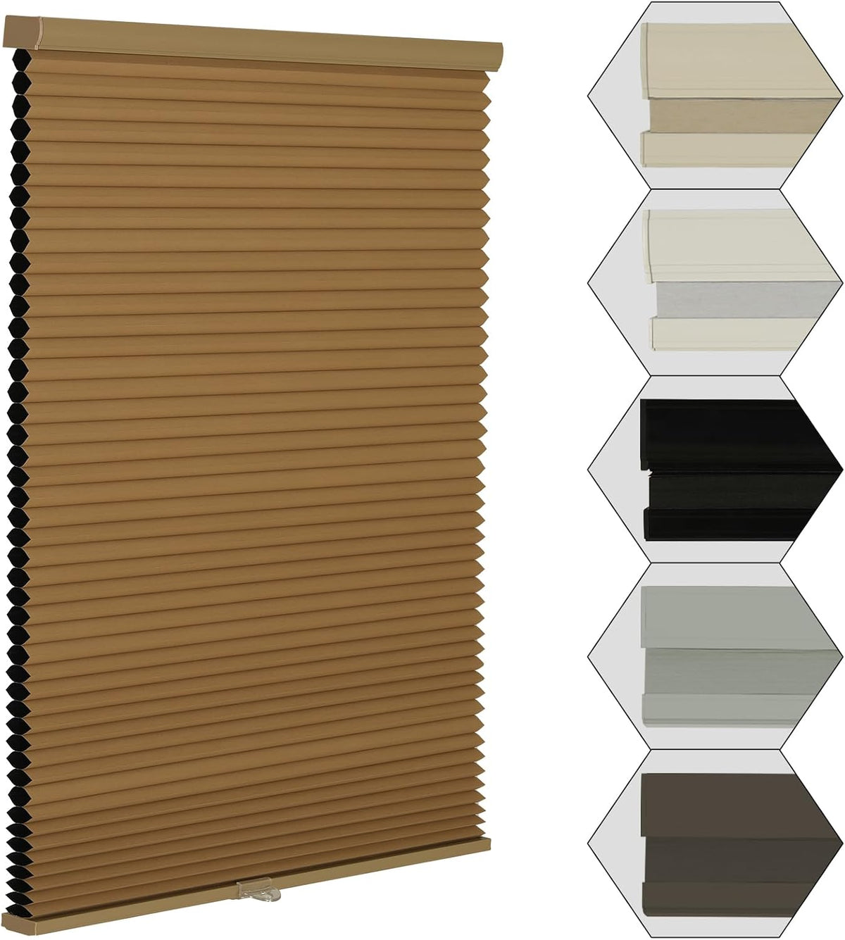 MYshade Cordless Blackout Cellular Shades for Windows, Honeycomb Window Shades with Thermal Insulation, Child & Pet Safe Room Darkening Shade, Easy Install,24" W x 50" H, Light Brown