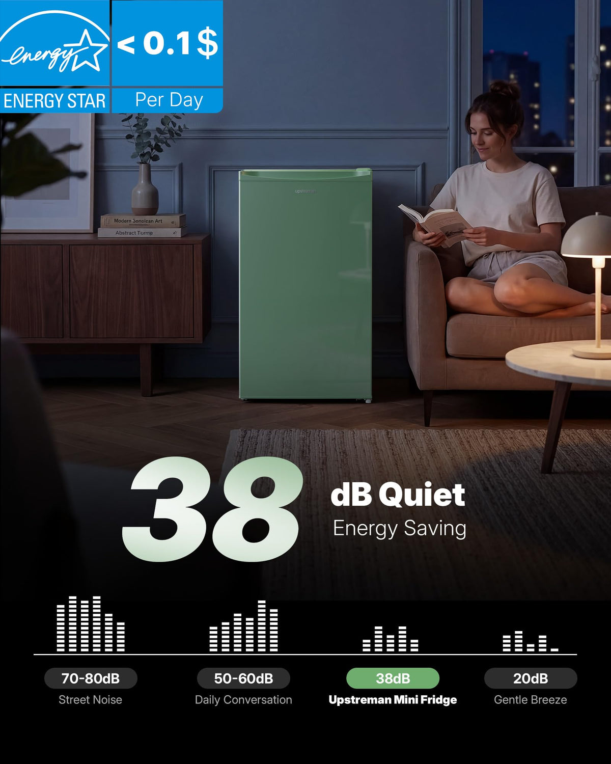 Upstreman 3.2 Cu.Ft Mini Fridge with Freezer, Black-BR321
