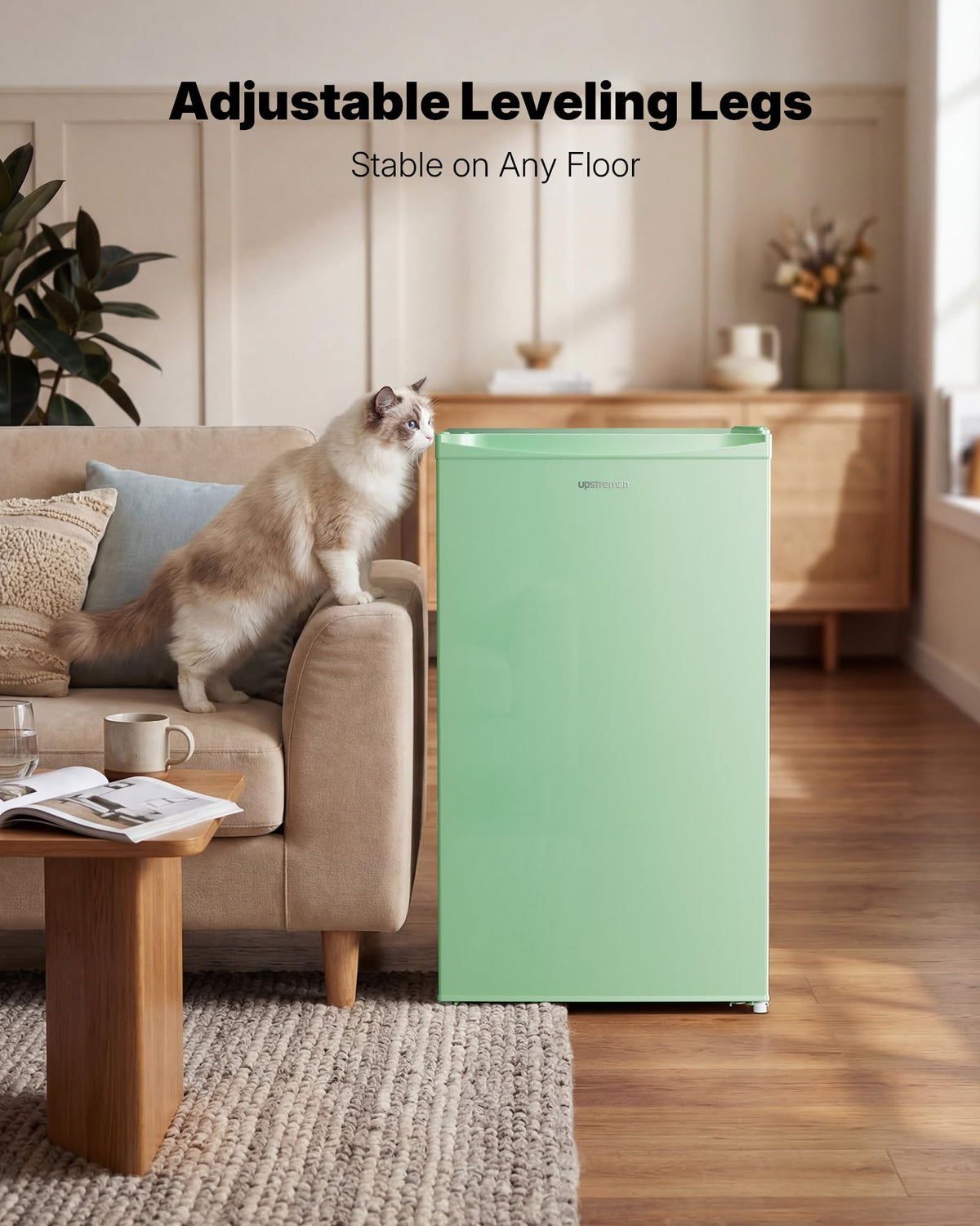 Upstreman 3.2 Cu.Ft Mini Fridge with Freezer, Black-BR321