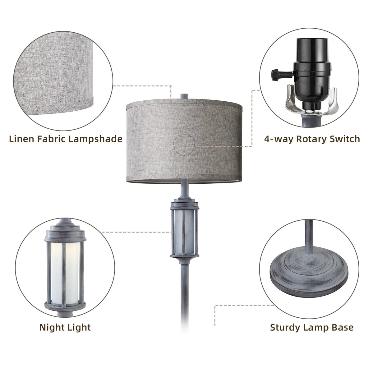 AIEAMPDO 65'' Farmhouse Floor Lamp for Living Room with 2 Light Sources