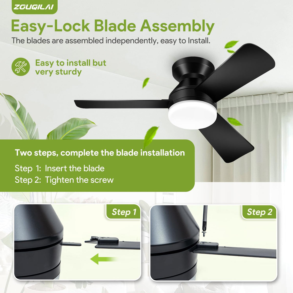 42'' Black Low Profile Ceiling Fans with Lights and Remote Control
