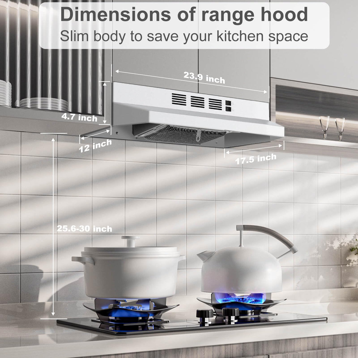 SNDOAS 30 inch Range Hood Ducted/Ductless Convertible Stainless Steel Range Hood Under Cabinet with Rocker Button Control,Vent Hood with LED Light,2 Speed Exhaust Fan,Under Cabinet Hood,Silver
