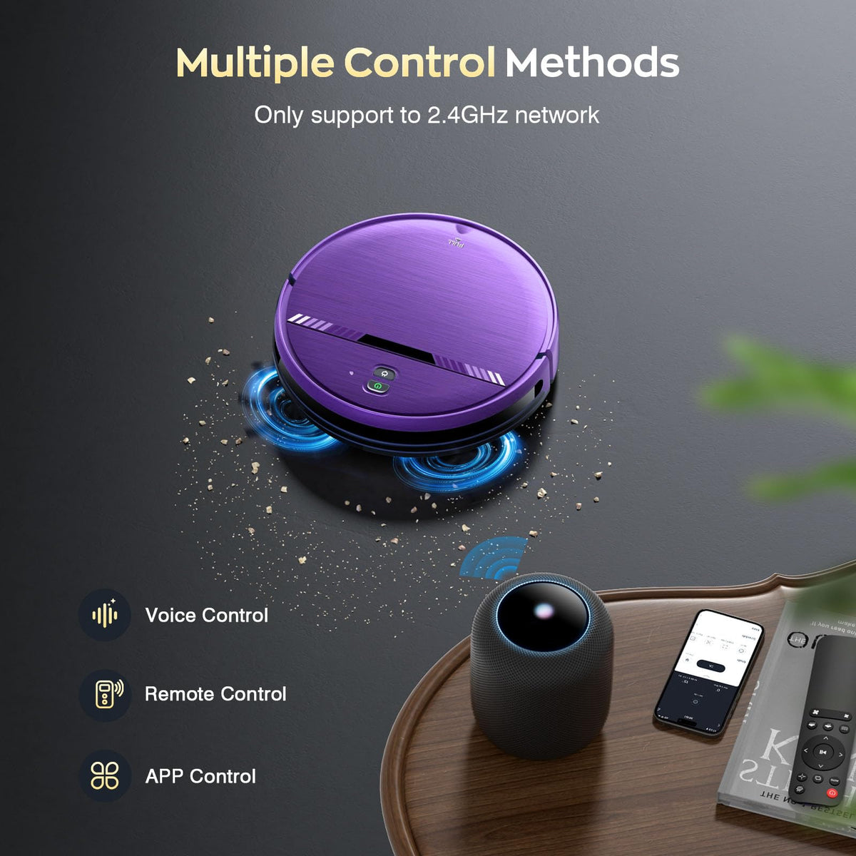 Robot Vacuum and Mop, Strong Suction, App Control, Pet Hair, Self-Charging