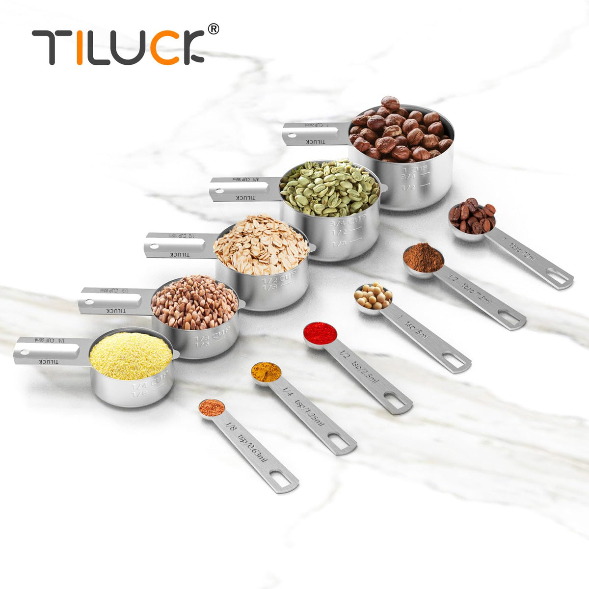 Stainless Steel Measuring Cups & Spoons Set, Cups and Spoons