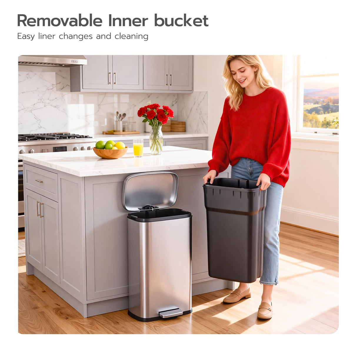 PayLessHere | 13G Trash Can with Lid | Steel | Removable Inner Bucket