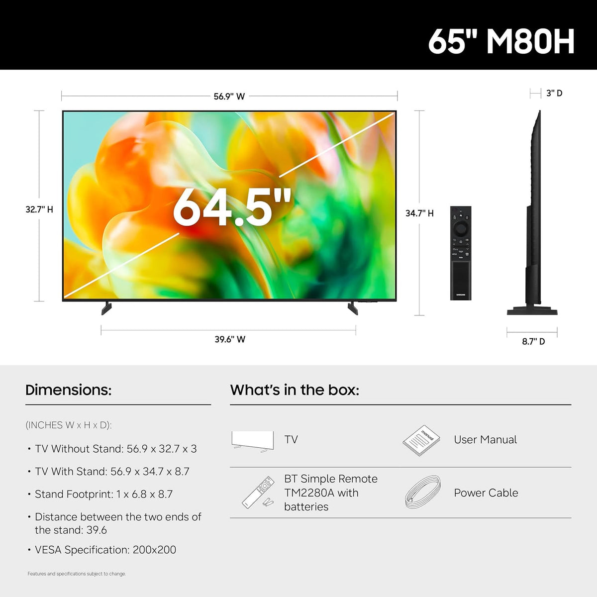 Samsung 65-Inch Class M80H Series, Mini LED, 4K, Smart TV, 2026 Model