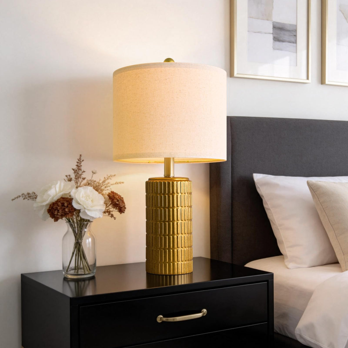 PoKat 20.75" Small Modern Ceramic Table Lamps Set of 2 for Bedroom, White