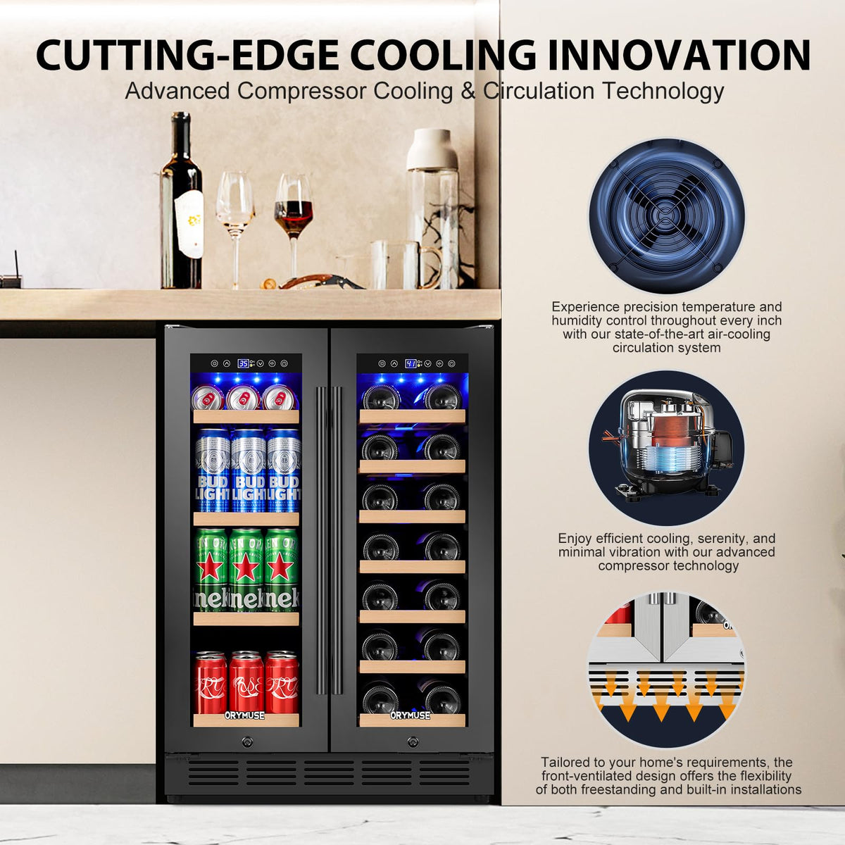 200 Bottle Upgrade Wine Cooler Refrigerator - 24 Inch Large Capacity Wine Fridge Built-In Freestanding, with Quiet Compressor, Professional Temperature Control & Wine Cellar - Black