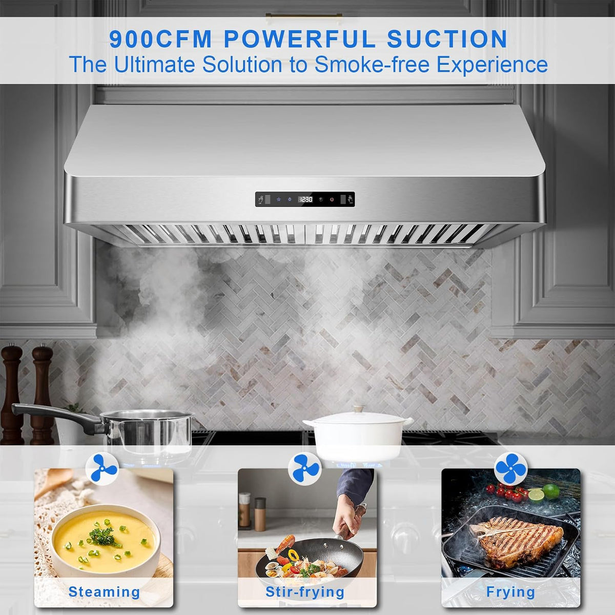 Under Cabinet Range Hood 30 inch, 900 CFM, Remote Control, Time Setting