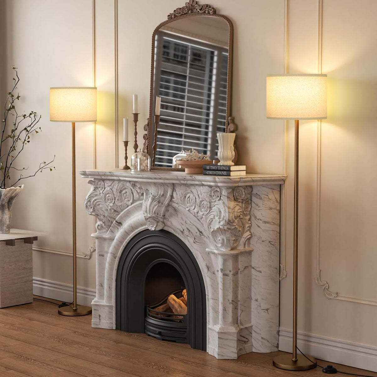 Modern Floor Lamp Simple Design with White Shade & Foot Pedal Switch