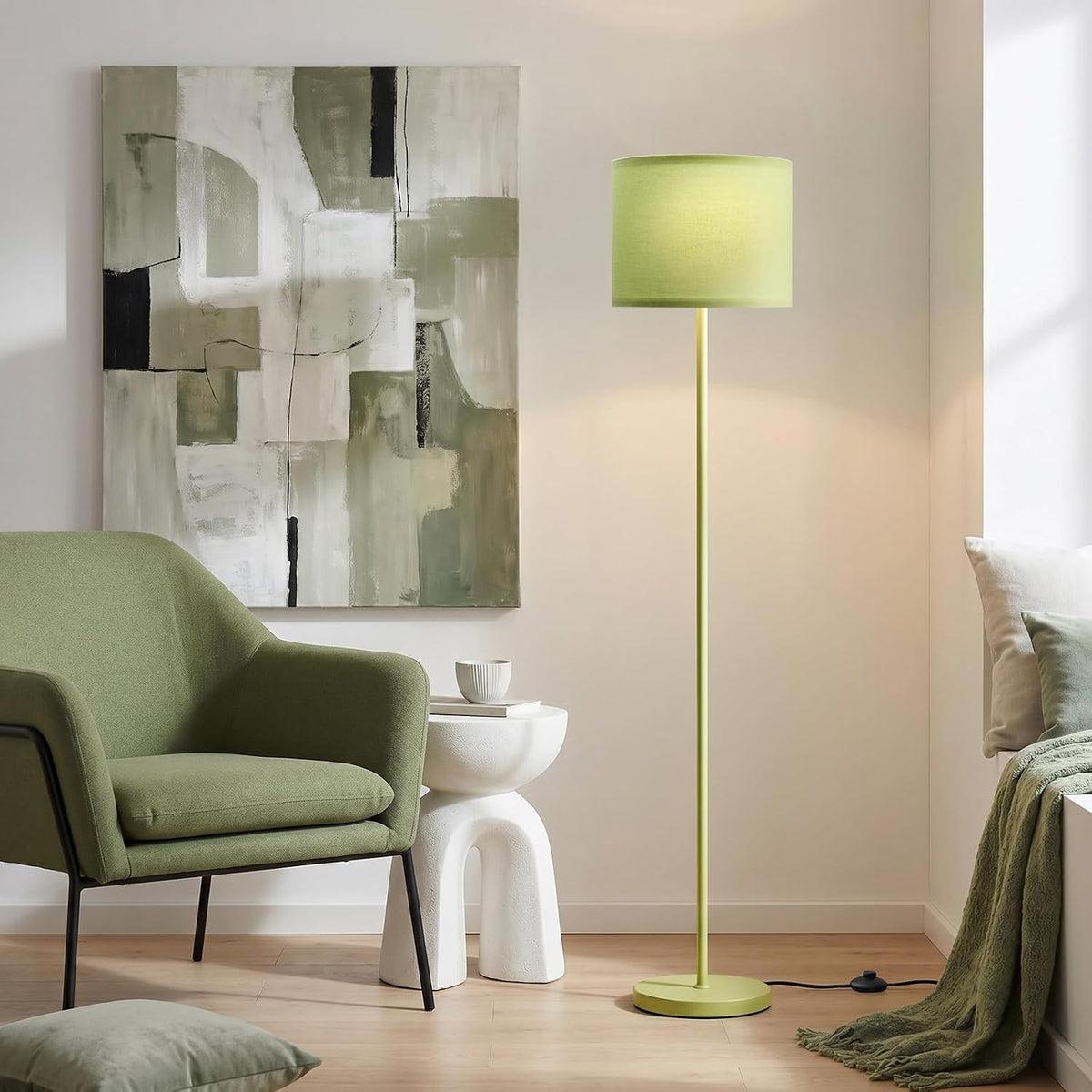 Modern Floor Lamp Simple Design with White Shade & Foot Pedal Switch