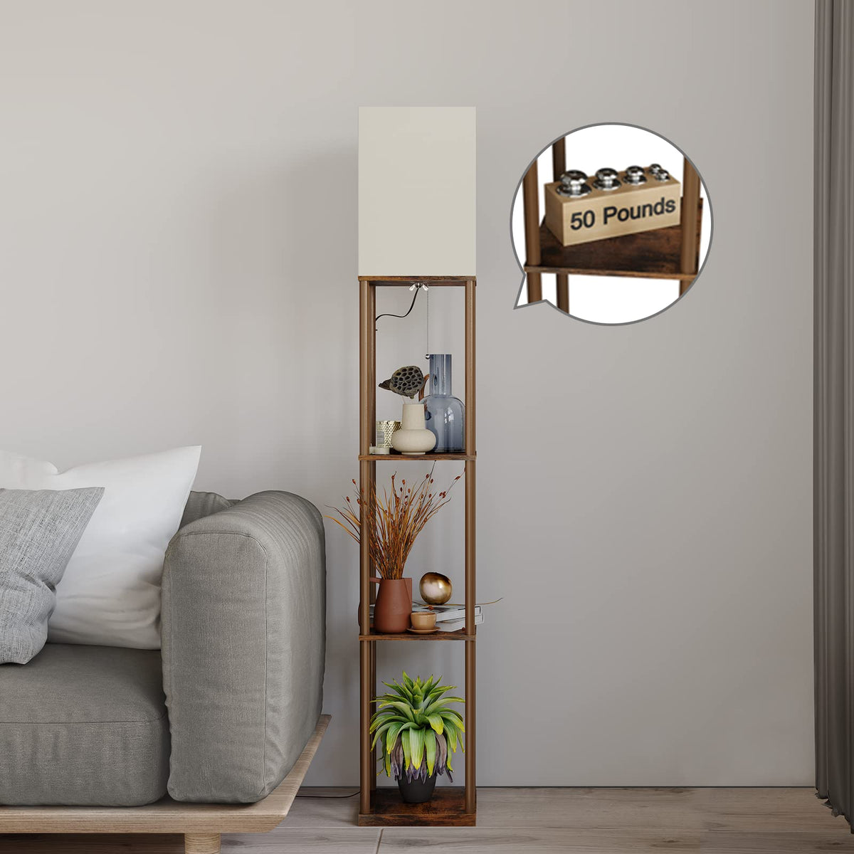 SUNMORY Floor Lamp with Shelves, Standing Lamps for Living Room, Black
