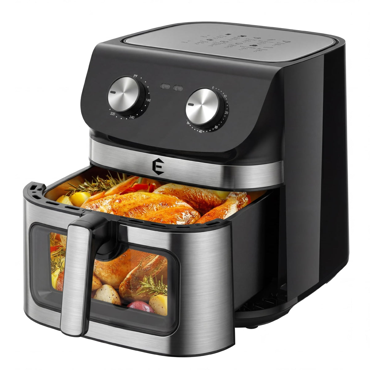 9.5Qt Large Air Fryer Oven, 12 Digital Preset Airfryer Toaster Oven Combo with Touchscreen, Non Toxic Stainless Steel Air Fryer with Viewing Window, XL Capacity Basket Style Airfryer for Family, Black