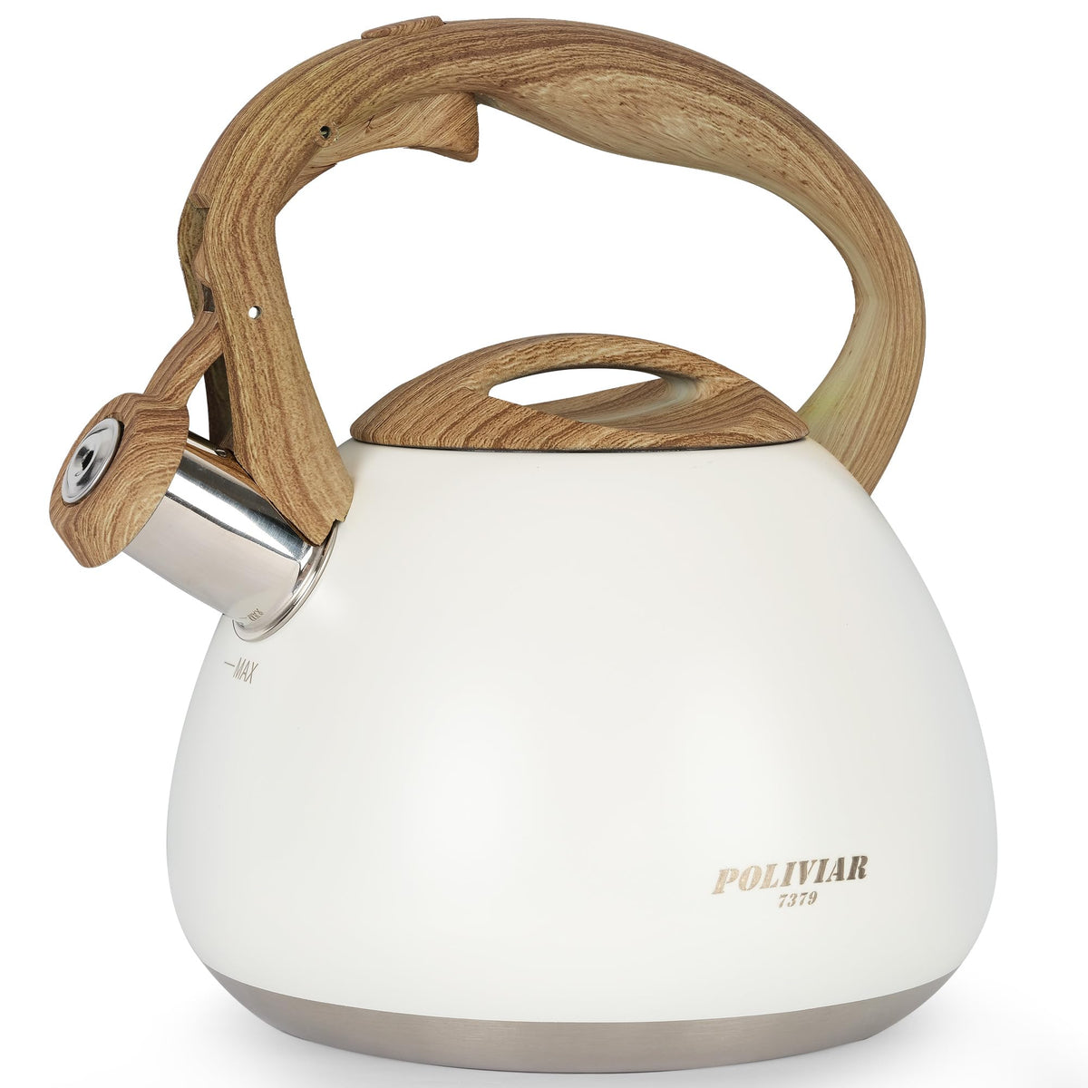 POLIVIAR Tea Kettle, 2.7 Quart Natural Stone Finish with Wood Pattern Handle Loud Whistle Food Grade Stainless Steel Teapot, Anti-Hot Handle and Anti-Rust, Suitable for All Heat Sources (JX2018-GR20)