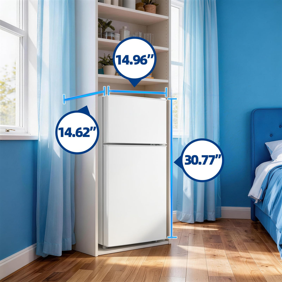 45L Personal Double‑Door Mini Fridge With Freezer, Pink