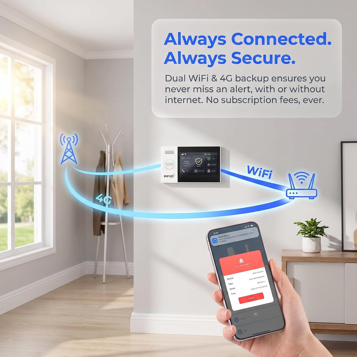 WiFi Wireless Alarm System for Home Security - 24/7 Protection Smart Device