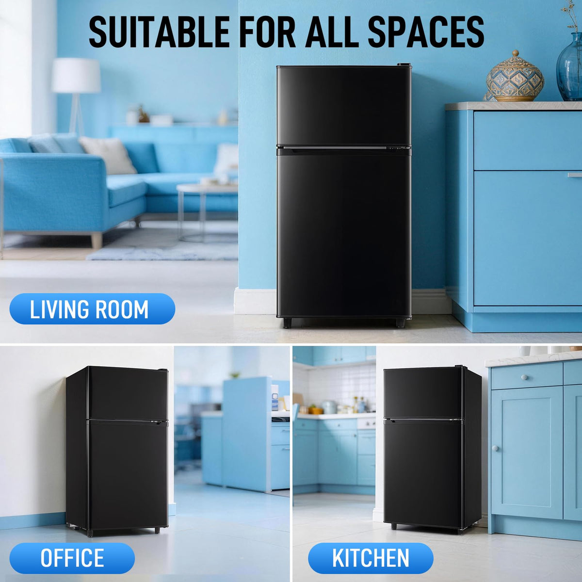 Mini Fridge with Freezer, 3.5 cubic feet 2- Doors Small Refrigerator Features 7 Gear Mechanical Control, Side Bottle Rack, Ideal for Dorm, Kitchen, Apartment, Office, Silver