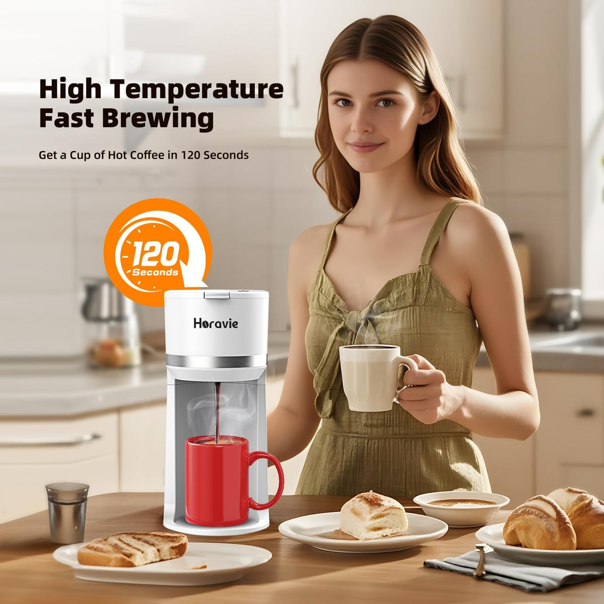 Small Single Serve Coffee Maker for K Cup and Grounds with One Button