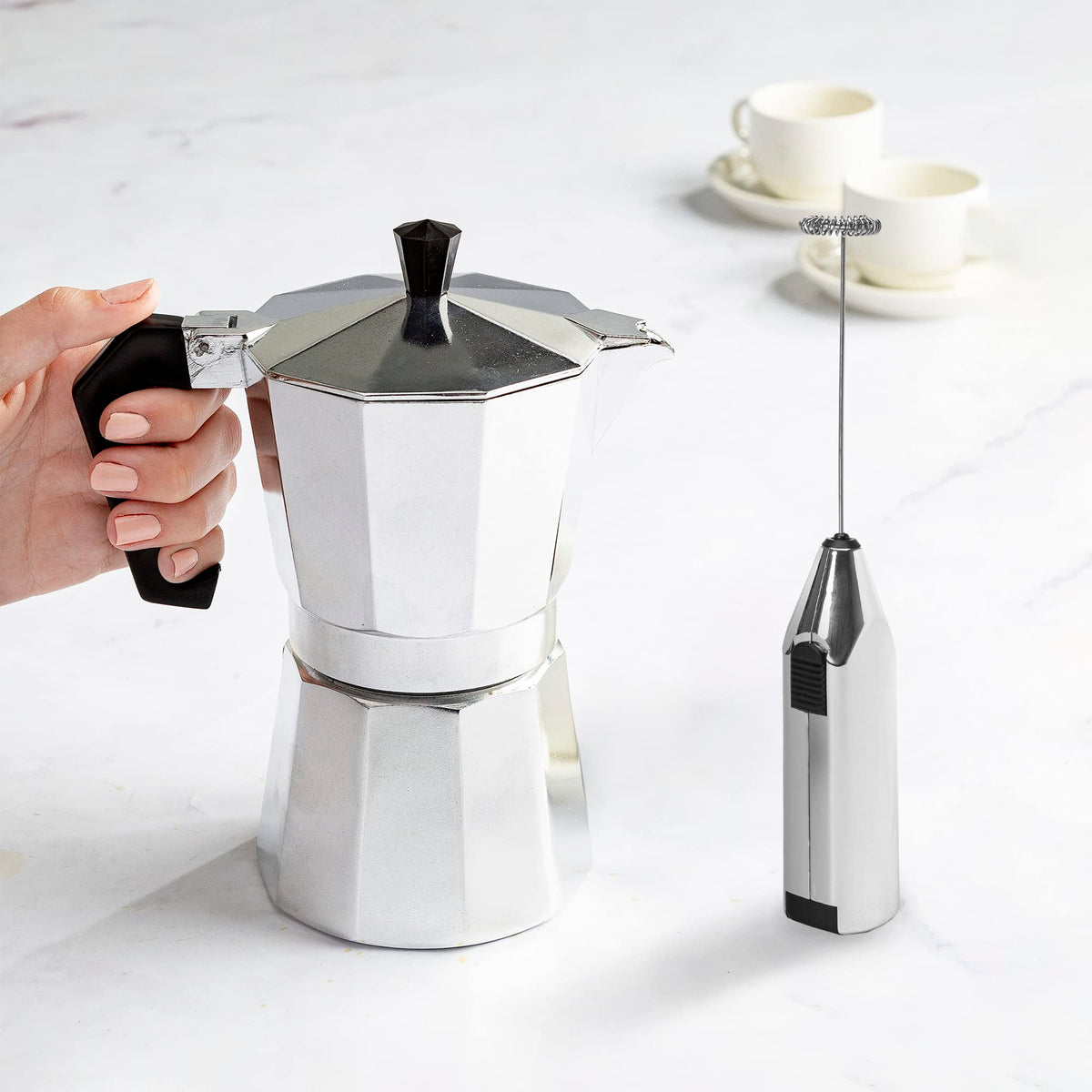 Primula Classic Stovetop Espresso and Coffee Maker, Moka Pot for Italian and Cuban Café Brewing, Greca Coffee Maker, Cafeteras, 9 Espresso Cups, Silver
