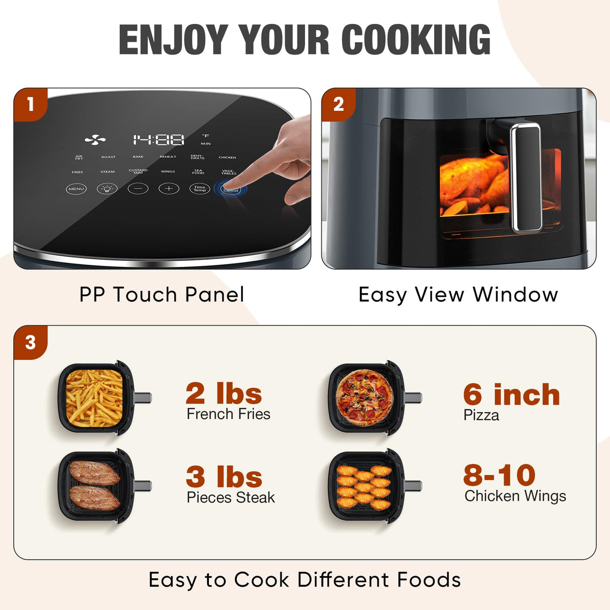 Sweetcrispy Air Fryer 6 Quarts with Window, 12-in-1 Square Airfryer Oven for Family, 400°F Rapid Air Crispy Technology, Roast Bake Dehydrate, Nonstick & Easy-Clean Basket