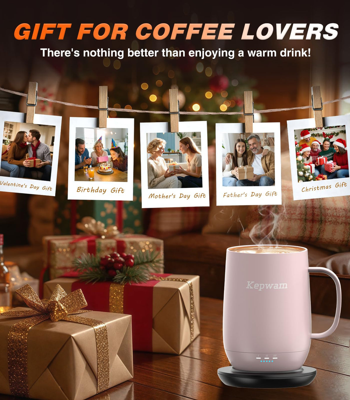 Kepwam Self-Heating Coffee Mug T2, 16oz Electric Heated Mug Hot Up to 149℉