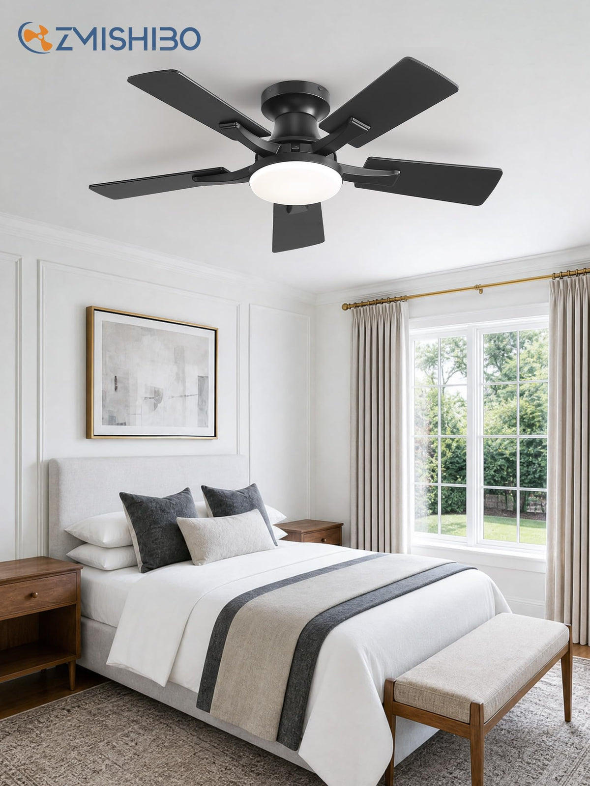 ZMISHIBO 52 Inch Ceiling Fans with Lights, Remote&App Control, Flush Mount