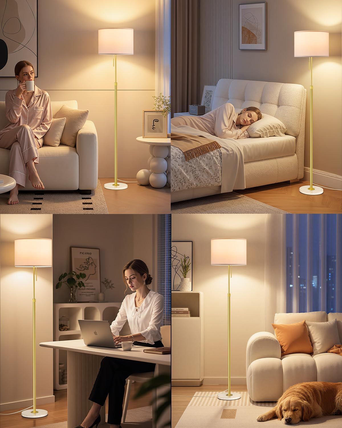 Modern Floor Lamp Simple Design with White Shade & Foot Pedal Switch
