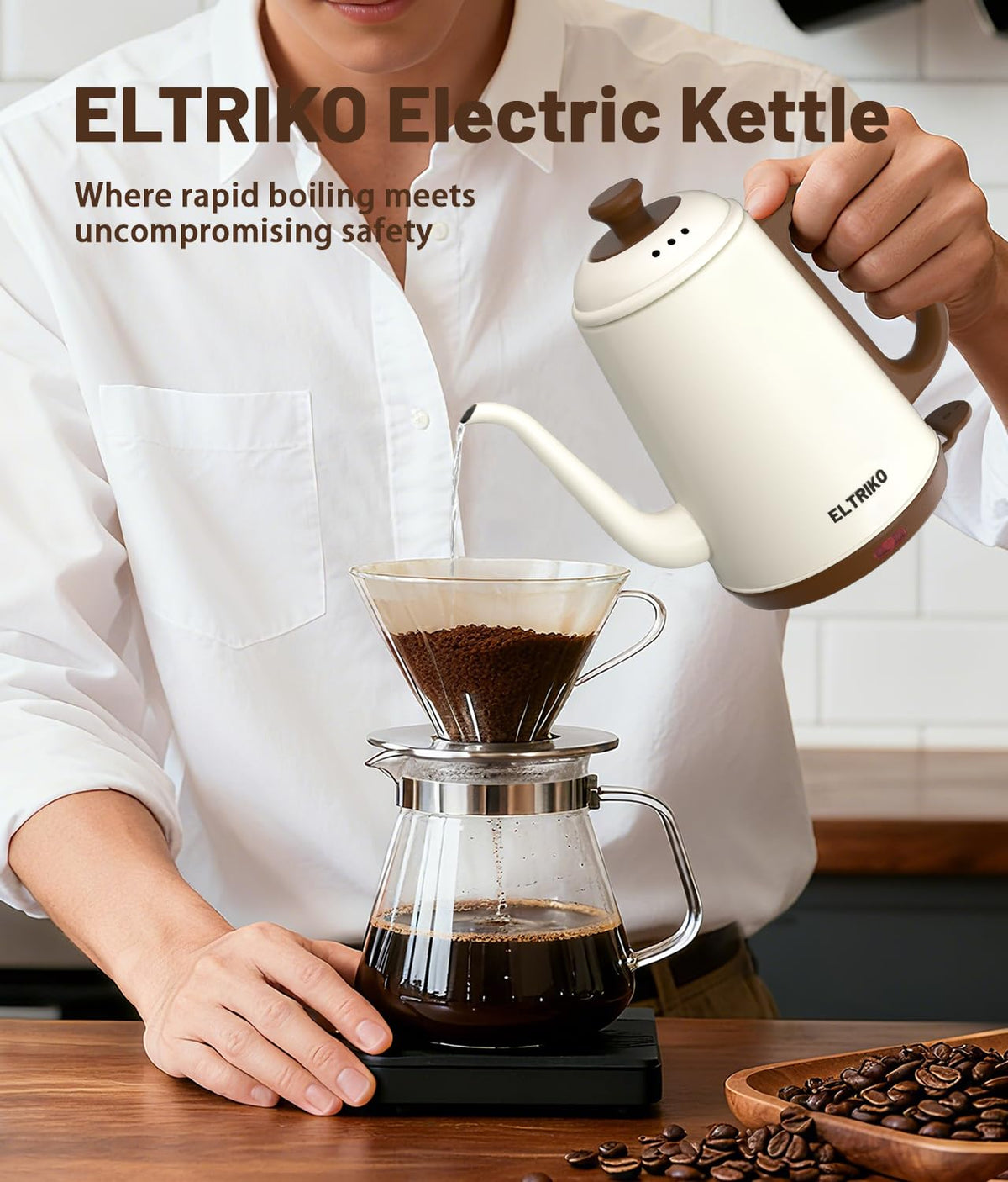 1L Gooseneck Electric Kettle for Pour Over Coffee & Tea
