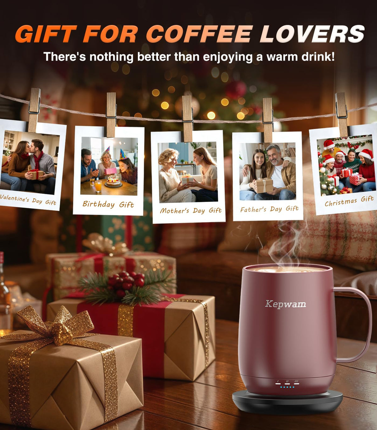 Kepwam Self-Heating Coffee Mug T2, 16oz Electric Heated Mug Hot Up to 149℉