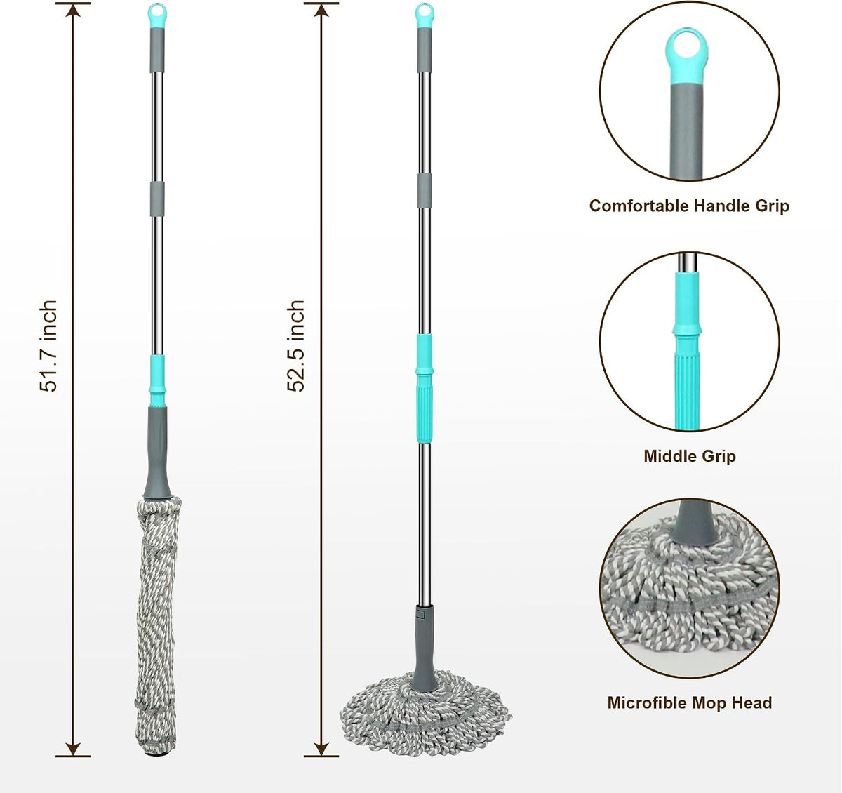 Self Wringing Mop Easy Squeeze Twist Mop,Gray
