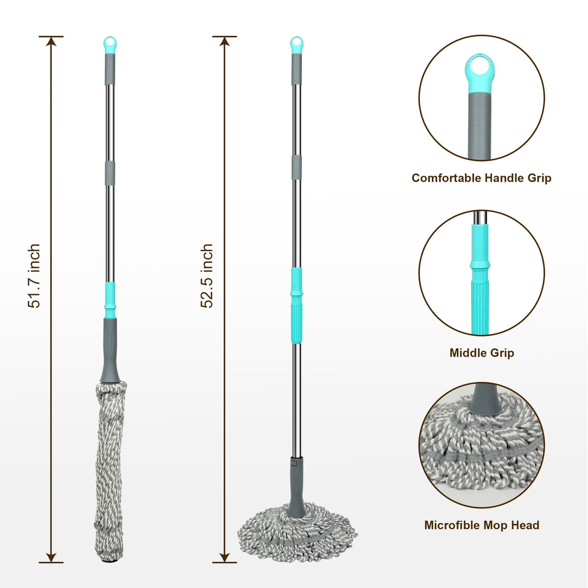 Self Wringing Mop Easy Squeeze Twist Mop,Gray