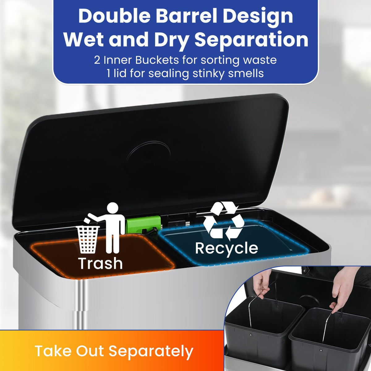 PayLessHere | 13G Trash Can with Lid | Steel | Removable Inner Bucket