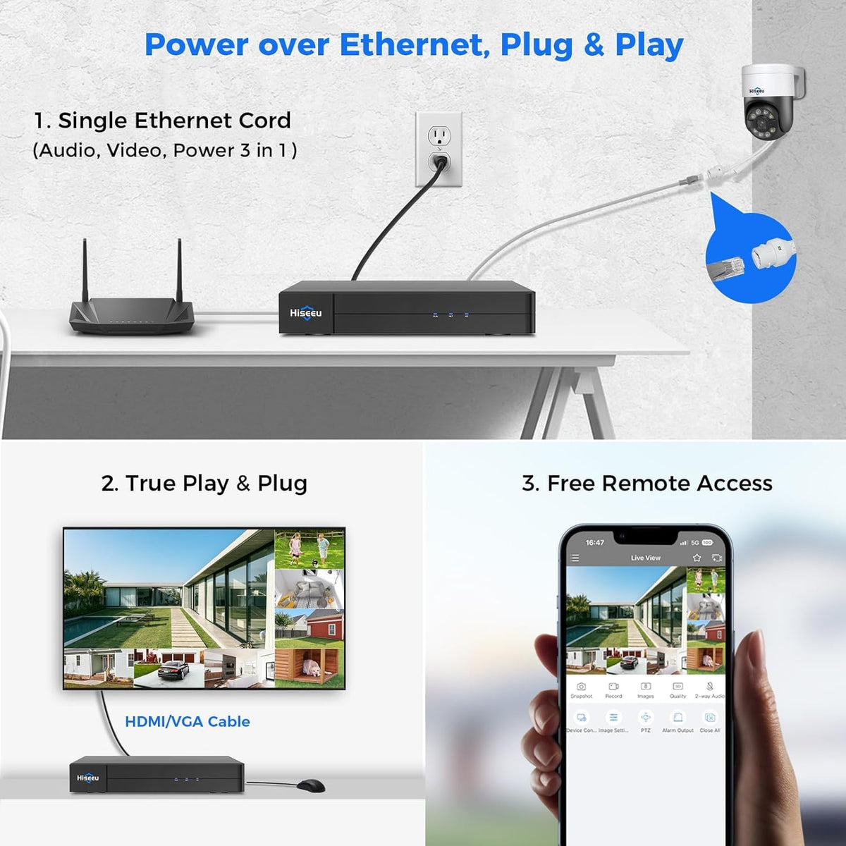 【Human Track】Hiseeu 4K PoE PTZ Security Camera System, 6pcs 5MP PTZ Cameras